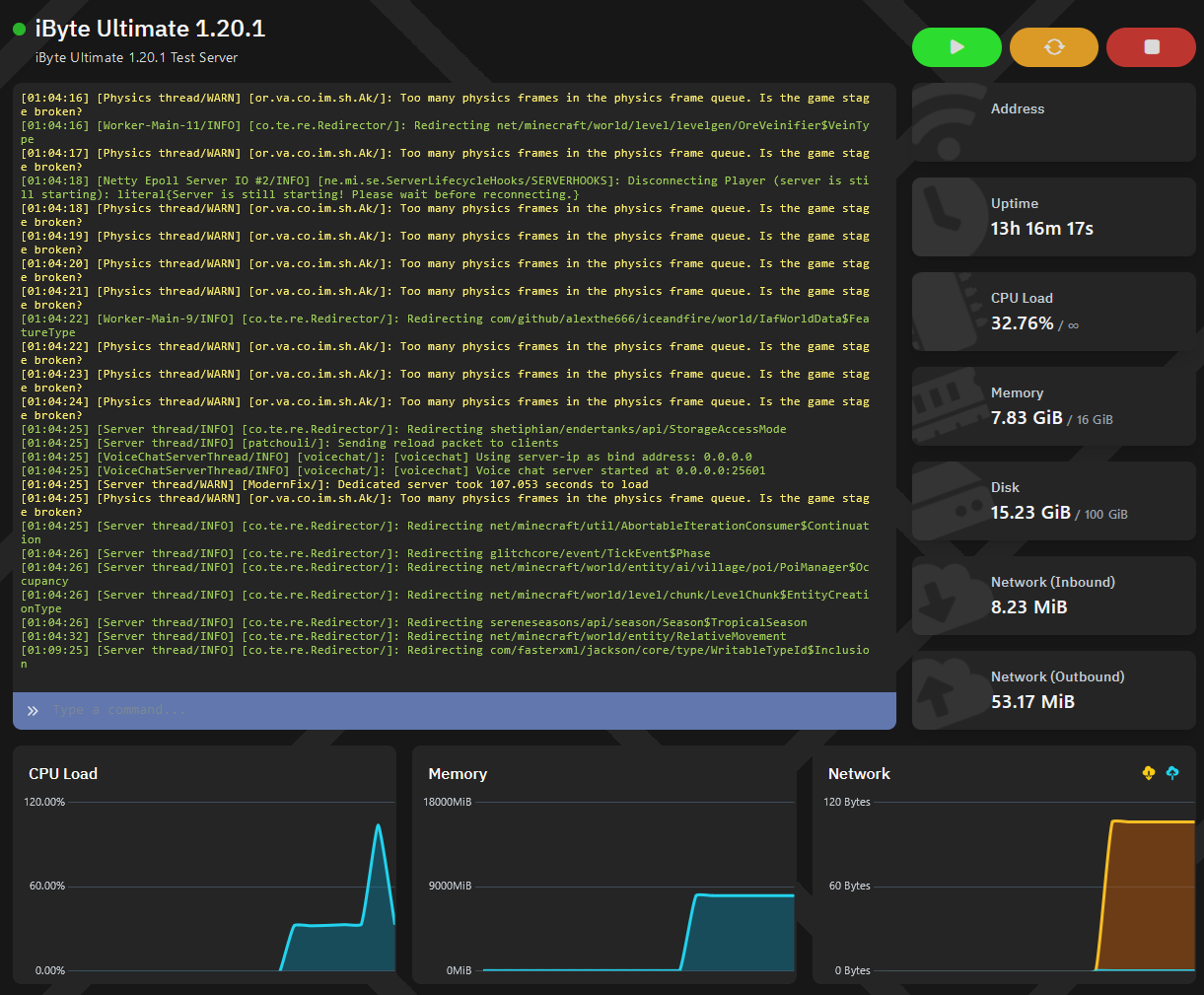 iByte Hosting control panel overview