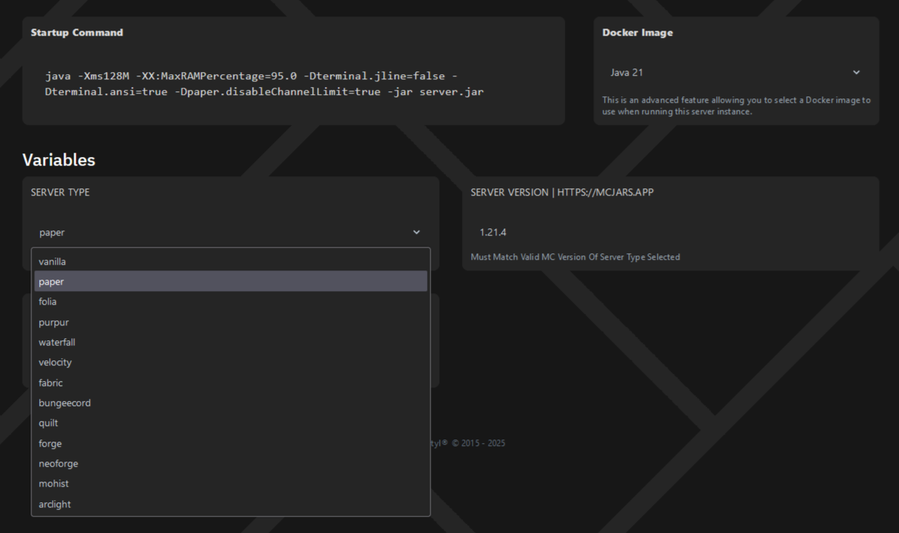 iByte Hosting control panel server management view